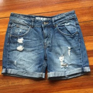 HM Boyfriend Fit Ripped Denim Shorts
